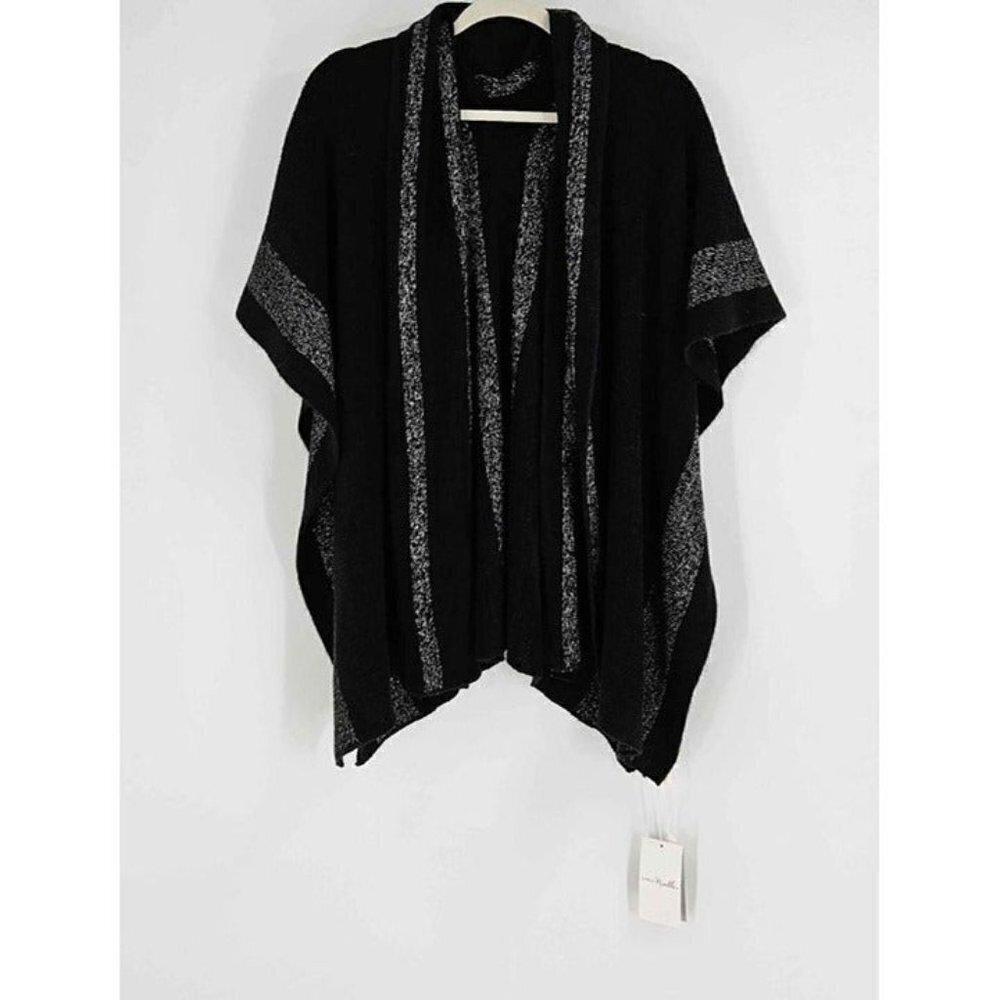 New Simply Noelle Black Gray Wrap w/Attached Scarf
